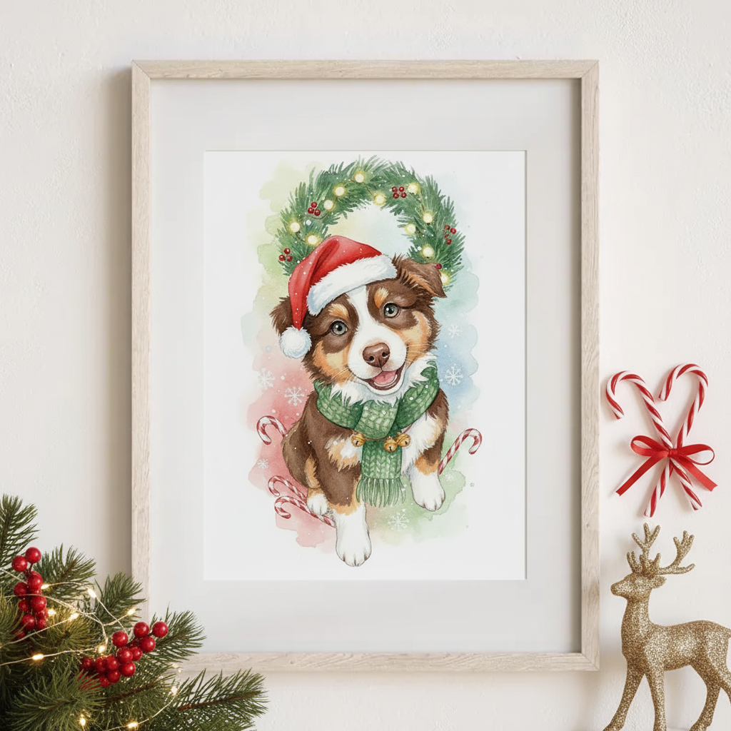 Custom Christmas Pet Portrait Hand-Drawn by Lily