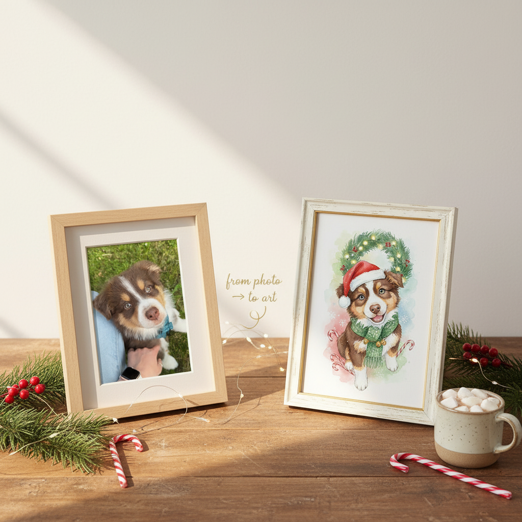 Custom Christmas Pet Portrait Hand-Drawn by Lily