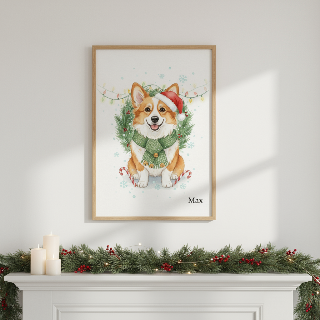 Custom Christmas Pet Portrait Hand-Drawn by Lily
