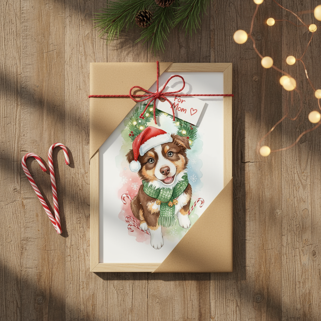 Custom Christmas Pet Portrait Hand-Drawn by Lily